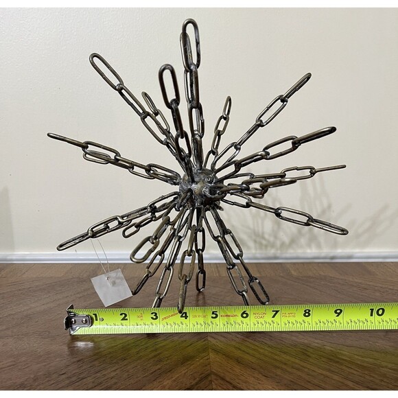 Industrial Art Deco Brass Chain Brutalist 9.5x9.25in Home Decor Sphere - Picture 8 of 9